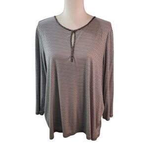 St John Nordstrom Top Tee  Women's XL Black White Stripe Modal 3/4 Sleeve Pullon